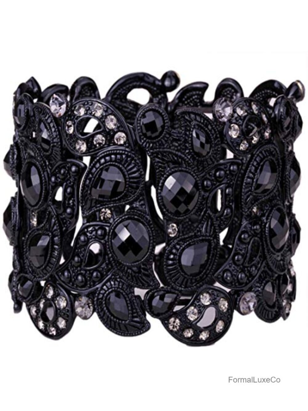 Stretch Cuff Bracelet - Elastic Band, Floral Pattern Crystal, Lead & Nickle Free